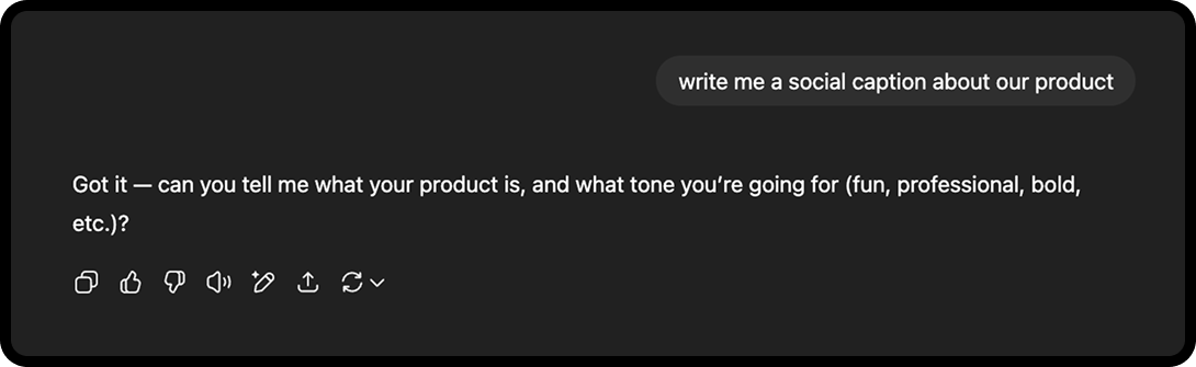 Example of a vague AI prompt, bad prompt engineering.